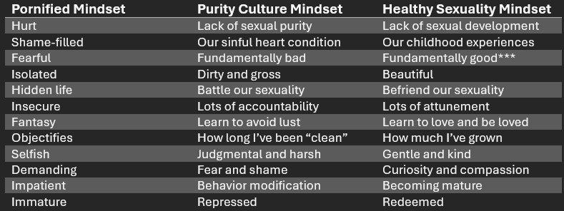 chart adapted from Husband Material pornified mindset purity culture healthy sexuality